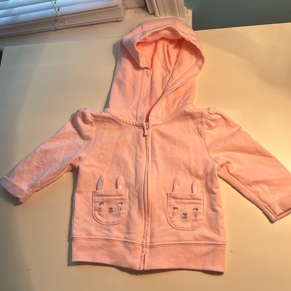 Carters Hoodie Baby Girls Size 3 M Pink Bunny Full Zip